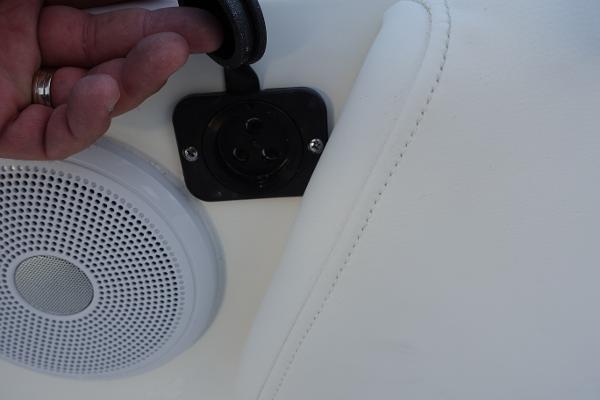 Slide: The Image of Close-up of 2024 Key West 263 FS boat speaker and power outlet. - 26