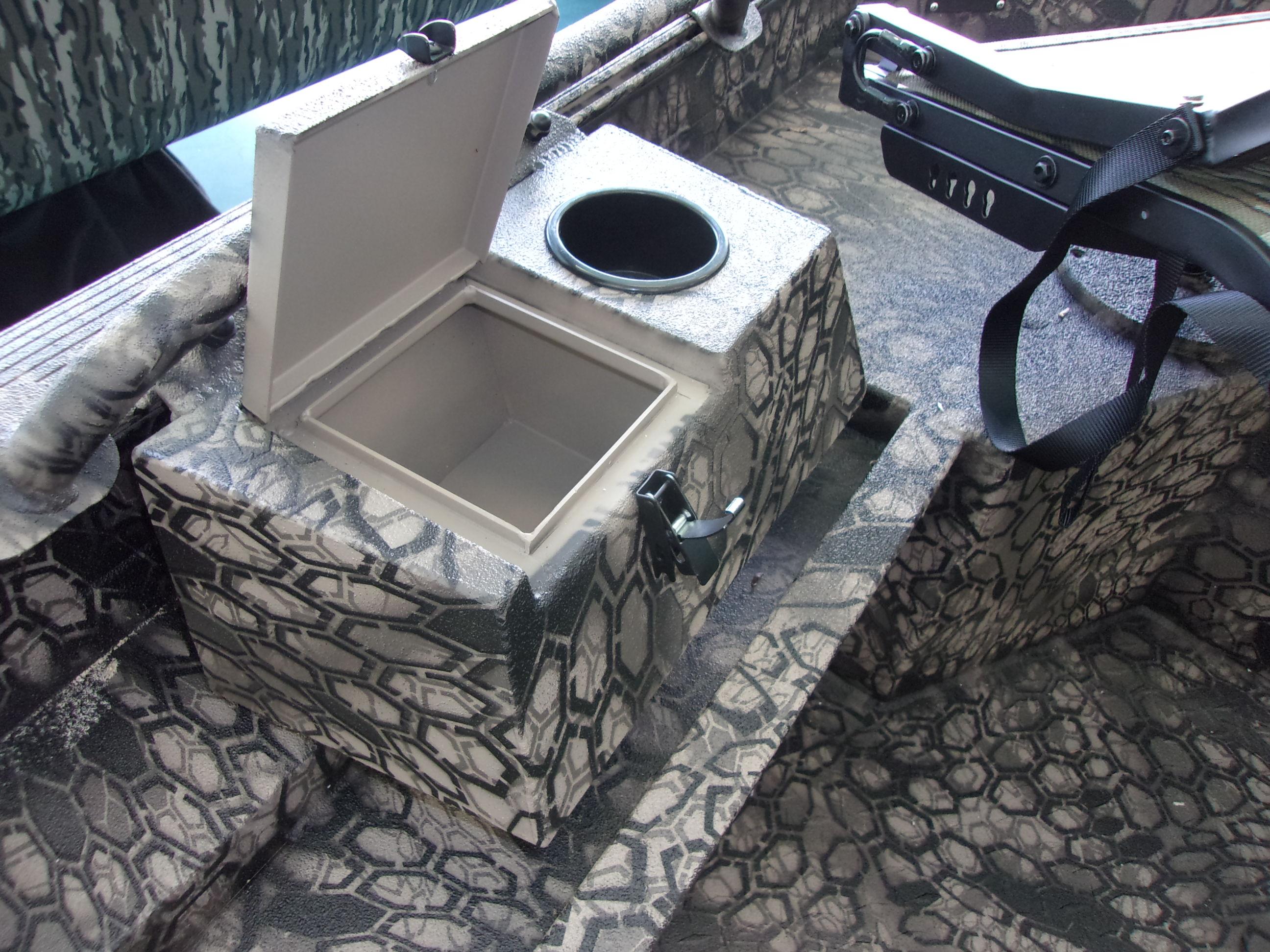 Slide: The Image of 2023 Legendcraft Boats Ambush Elite 1656 interior storage compartment and cup holder. - 5