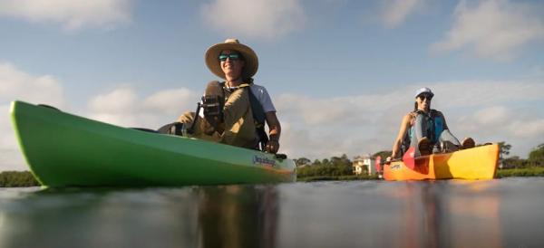 Slide: The Image of Two people kayaking on Liquidlogic Manta Ray Propel 12 kayaks, 2023 model. - 3