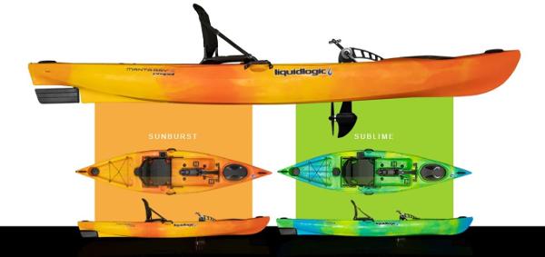 Slide: The Image of 2023 Liquidlogic Manta Ray Propel 12 kayak in Sunburst and Sublime colors. - 9