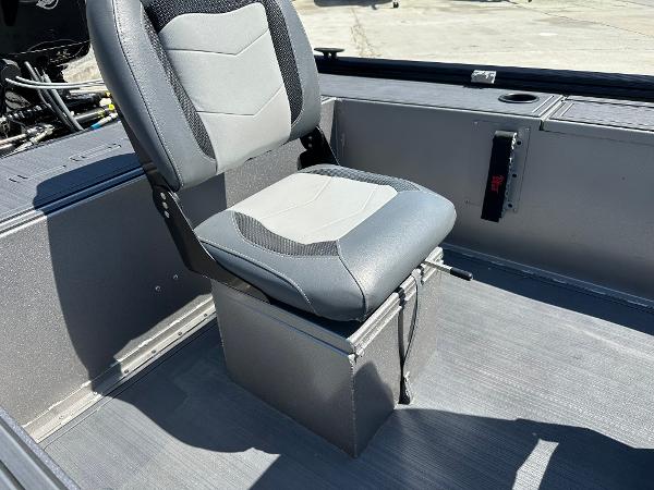Slide: The Image of 2022 Lowe Skorpion 16 boat seat in gray and black. - 22