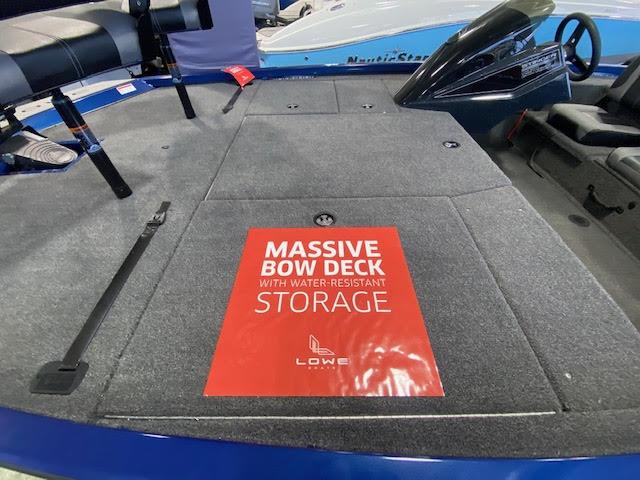 Slide: The Image of 2023 Lowe Stinger 188 Pro Series boat with massive bow deck and water-resistant storage. - 10