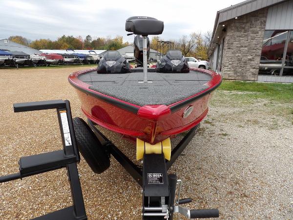 Slide: The Image of 2024 Lund 2075 Pro-V Bass XS boat on a trailer, front view. - 2