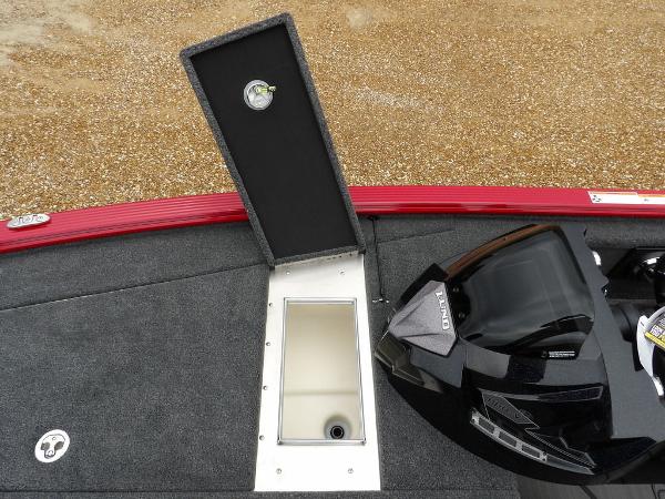 Slide: The Image of 2024 Lund 2075 Pro-V Bass XS boat interior with open storage compartment. - 44