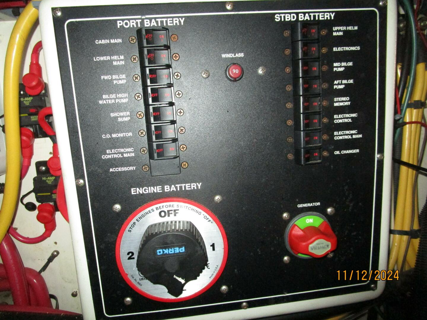 Slide: The Image of 40' Mainship engine room electrical panel - 4801487