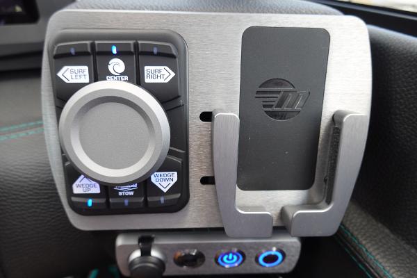 Slide: The Image of Control panel of 2023 Malibu 25 LSV boat with surf and wedge adjustments. - 36