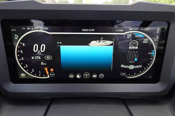 Slide: The Image of 2023 Malibu 25 LSV dashboard display showing speed, ballast, and control settings. - 37
