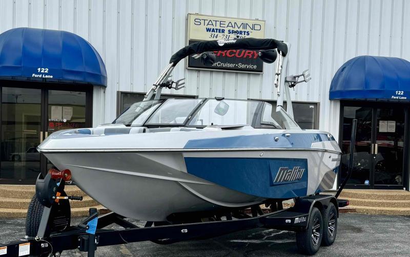 Slide: The Image of 2024 Malibu 20 VTX boat on trailer at Stateamind Water Sports dealership. - 5