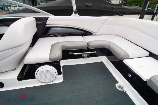 Slide: The Image of 2005 MasterCraft X45 boat interior with white and gray seating. - 17
