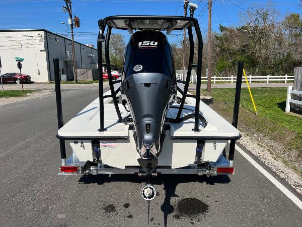 Slide: The Image of 2024 Maverick 18 HPX-V boat with 150 HP engine, rear view on trailer. - 3