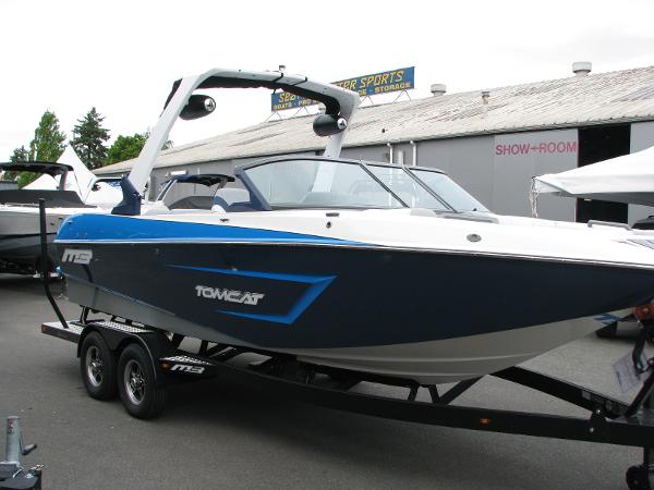 Slide: The Image of 2022 MB F22 Tomcat boat on trailer at outdoor showroom. - 1