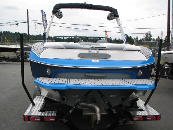 Slide: The Image of Rear view of a 2022 MB F22 Tomcat boat on a trailer. - 2