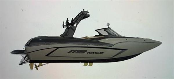 Slide: The Image of 2025 MB F22 Tomcat Alpha boat, sleek design, side view, modern features. - 0