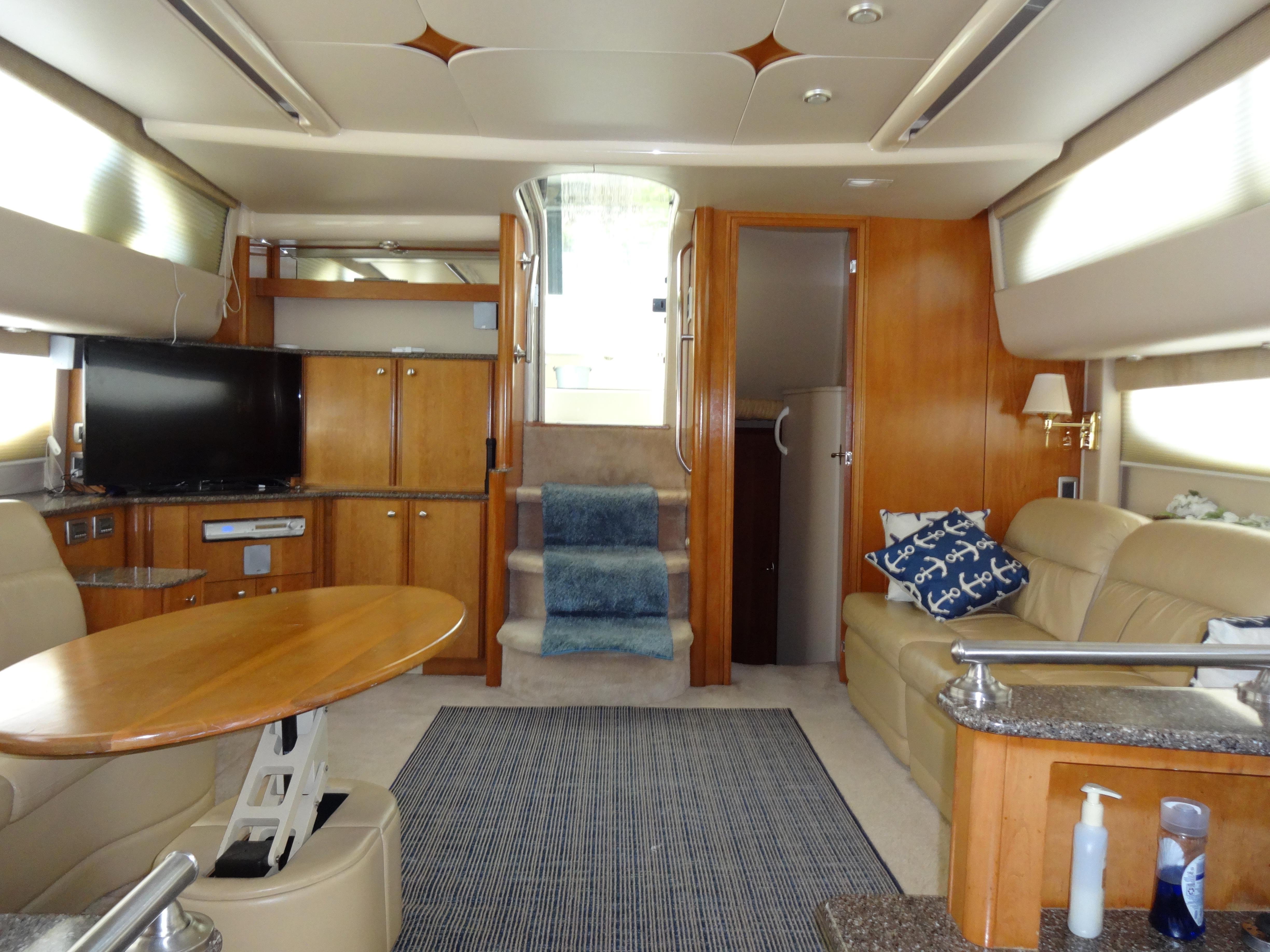 Slide: The Image of Interior of 2004 Meridian 408 Motoryacht with modern furnishings and entertainment system. - 40