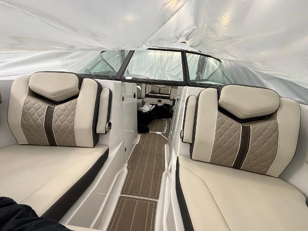Slide: The Image of 2023 Monterey 275 SS boat interior with luxurious seating and modern design. - 17