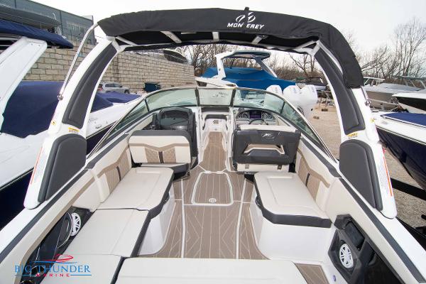 Slide: The Image of 2024 Monterey 278 SS boat interior with spacious seating and modern design. - 25