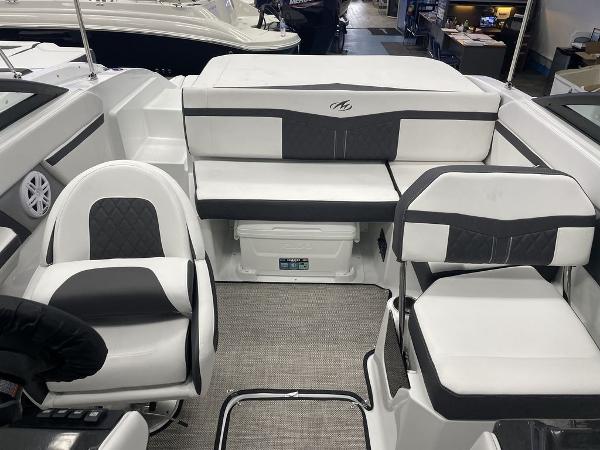 Slide: The Image of 2023 Monterey M-20 boat interior with white and black seating. - 12