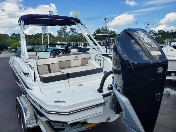 Slide: The Image of 2023 Monterey M-45 boat with 300 V8 engine, docked at marina. - 5
