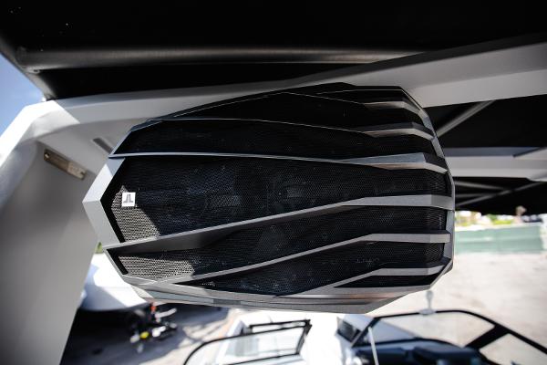 Slide: The Image of 2022 Nautique G25 boat speaker system close-up. - 28
