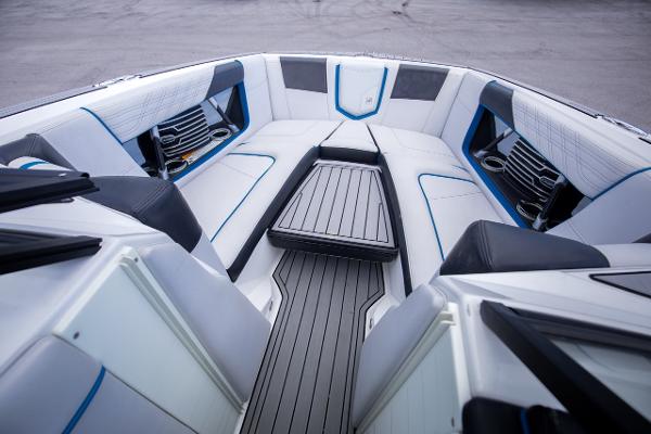 Slide: The Image of 2018 Nautique Super Air Nautique G23 Coastal Edition boat interior with luxurious seating. - 11