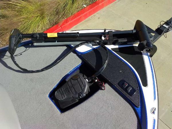 Slide: The Image of 2024 Nitro Z17 boat with trolling motor and foot pedal. - 8
