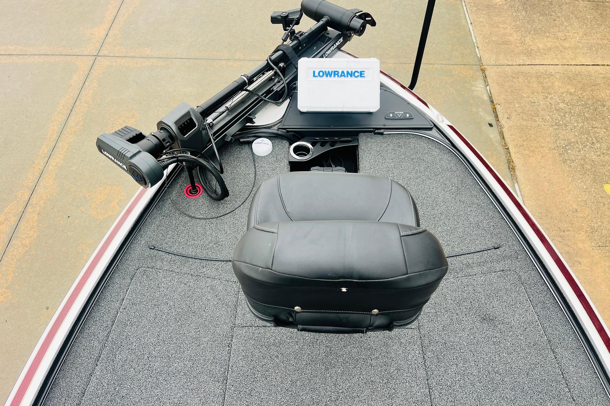 Slide: The Image of 2021 Nitro Z19 Pro boat deck with Lowrance electronics and trolling motor. - 13