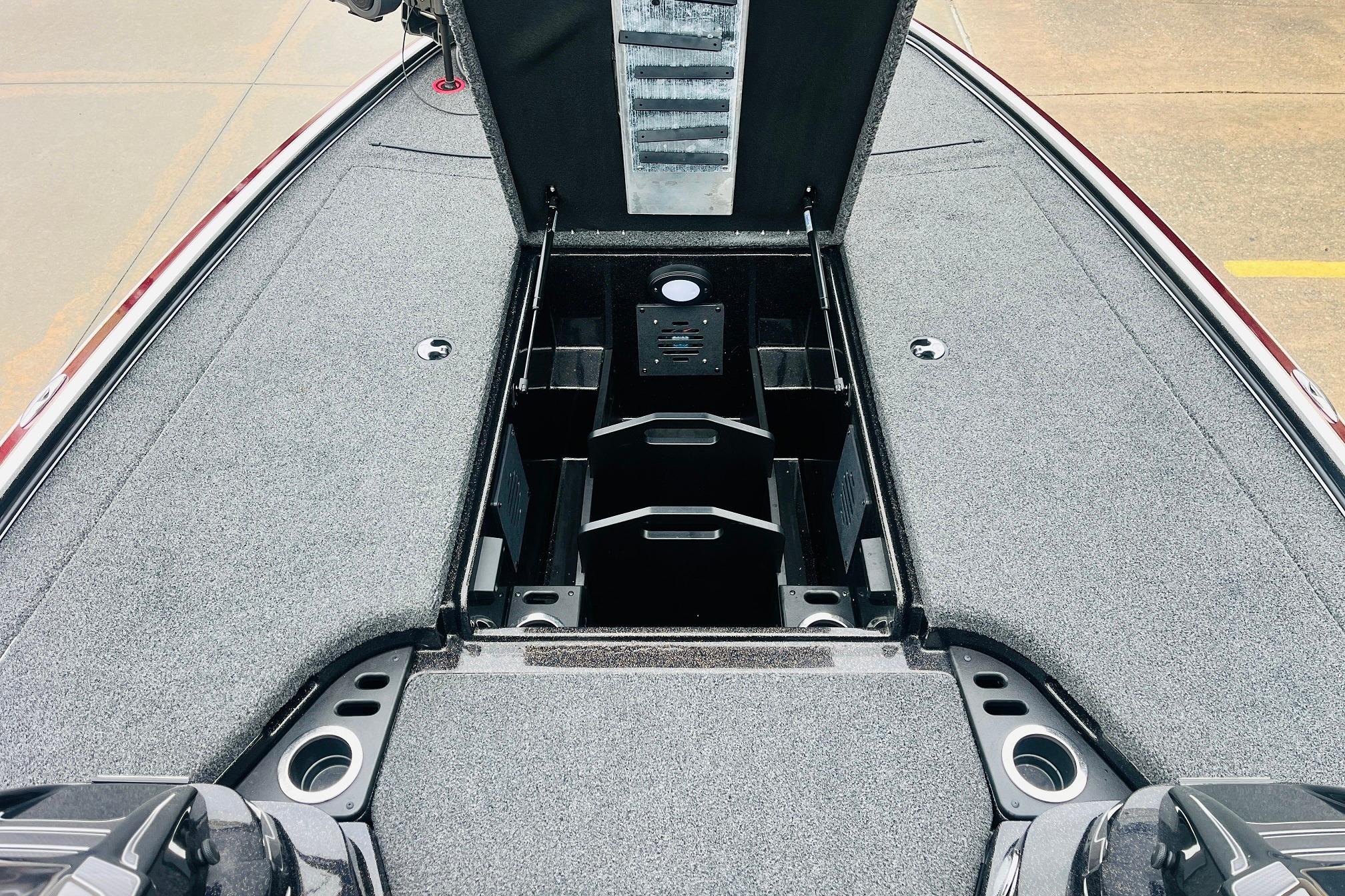 Slide: The Image of Open storage compartment of 2021 Nitro Z19 Pro boat, showcasing interior layout. - 21