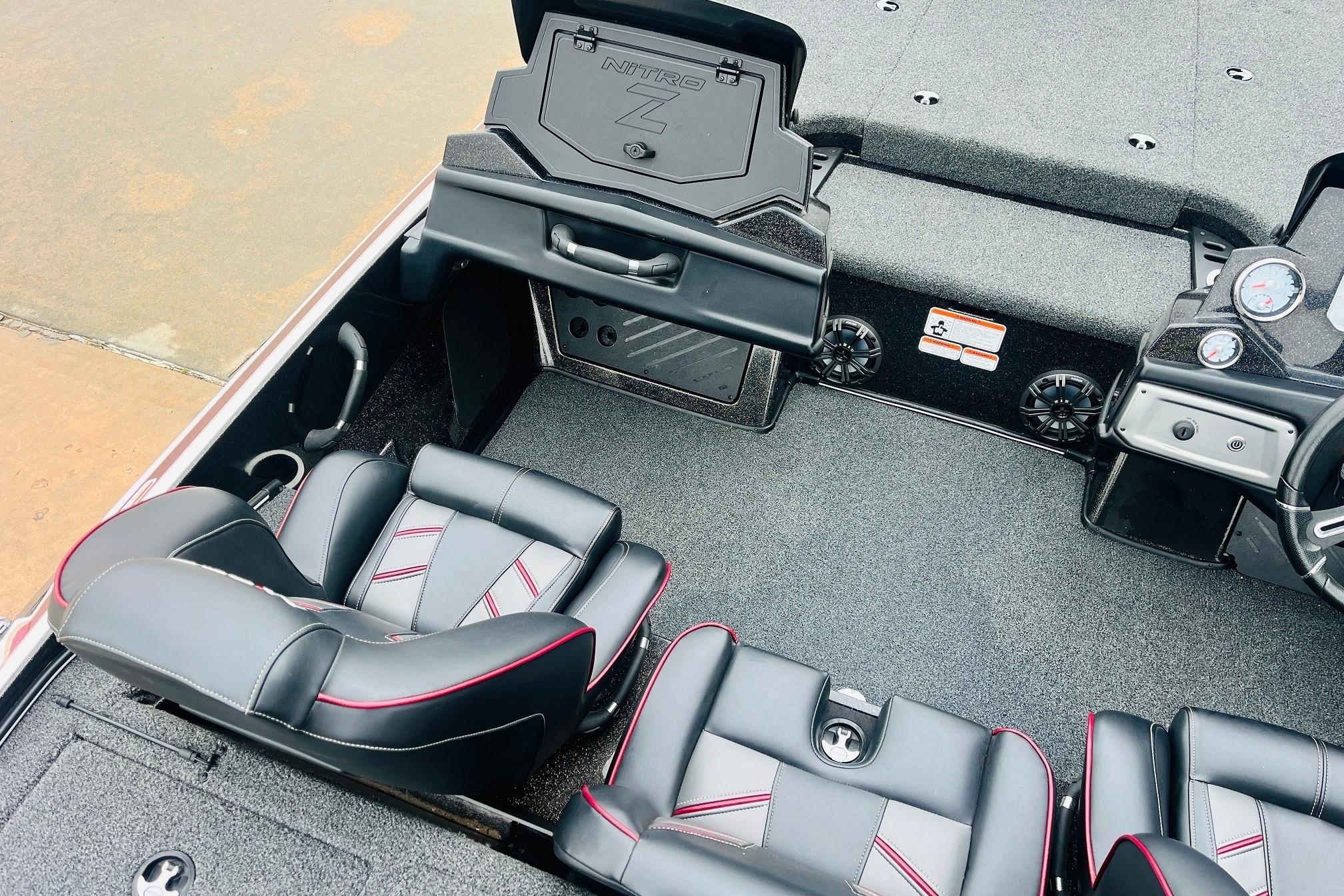 Slide: The Image of Interior of 2021 Nitro Z19 Pro boat with sleek seating and dashboard. - 32