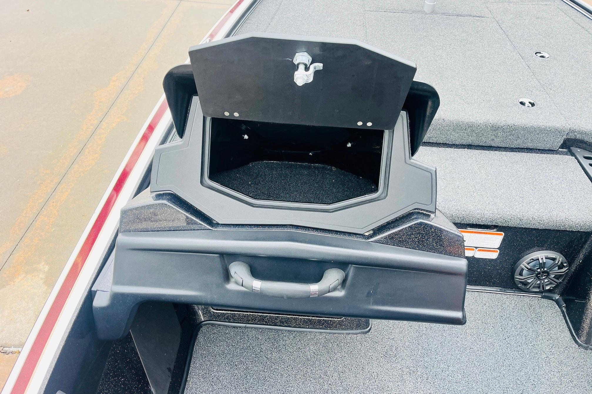 Slide: The Image of 2021 Nitro Z19 Pro boat storage compartment with open lid, showcasing interior space. - 33