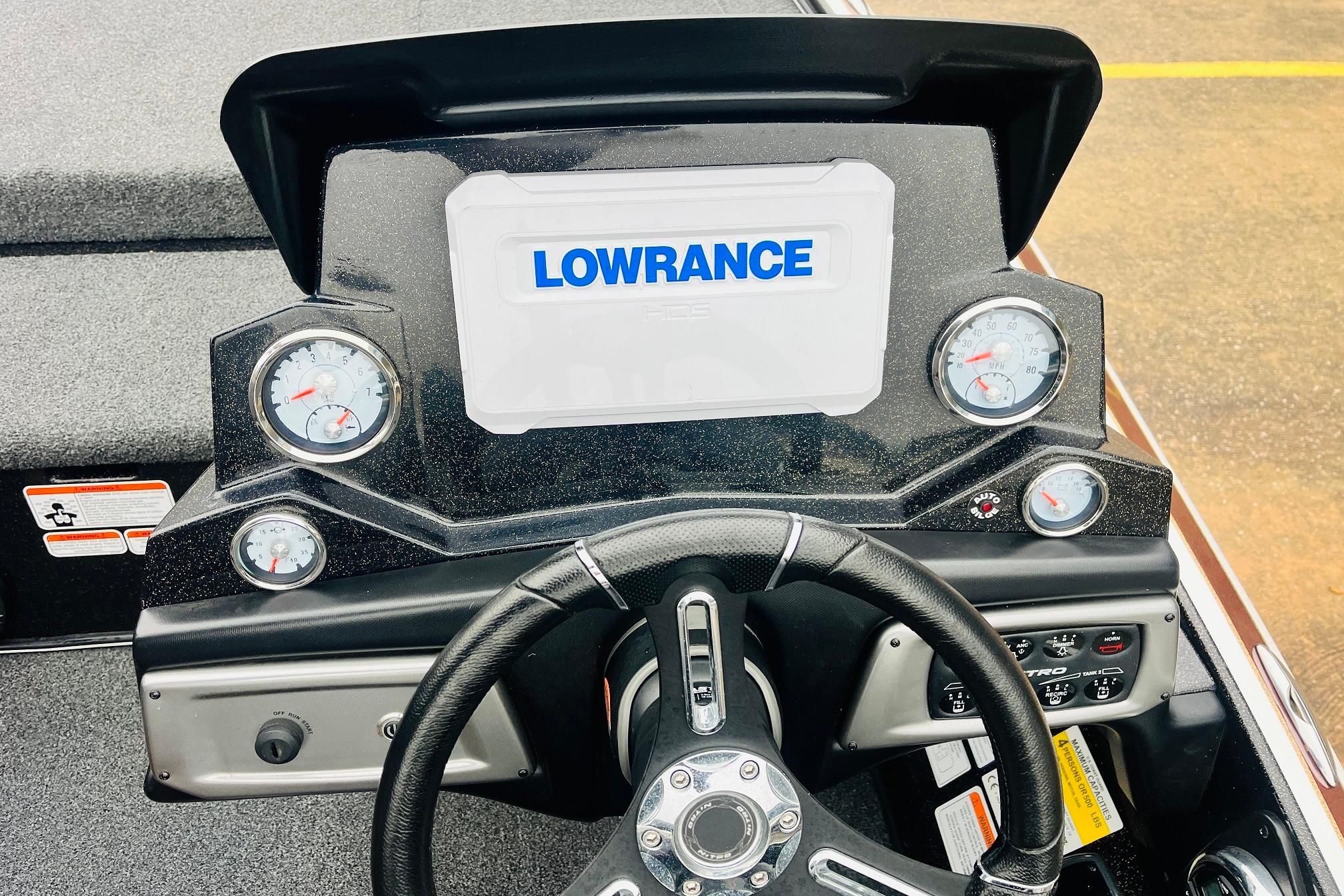 Slide: The Image of Dashboard of a 2021 Nitro Z19 Pro boat with Lowrance display and gauges. - 35