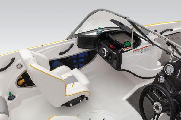 Slide: The Image of 2020 Nitro Z19 Sport boat interior with steering wheel and seating. - 47