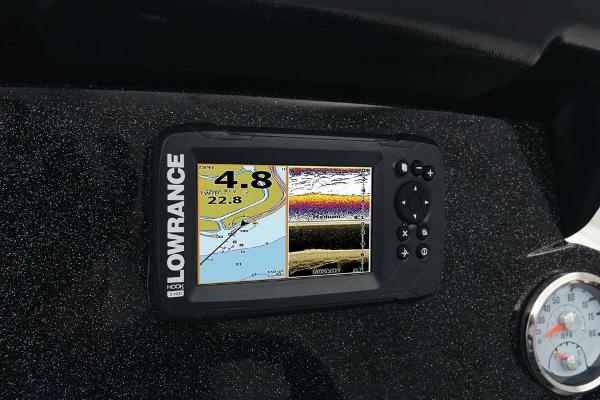 Slide: The Image of Lowrance fish finder on 2022 Nitro Z20 boat dashboard. - 6