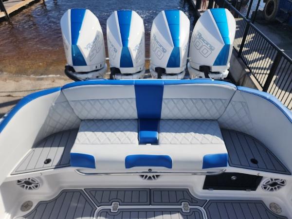 Slide: The Image of 2024 Nor-Tech 400 Supersport boat with quad Mercury 400R engines. - 15