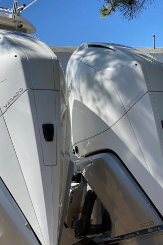 Slide: The Image of Twin outboard engines on a 2021 NorthCoast 315 HT boat. - 19