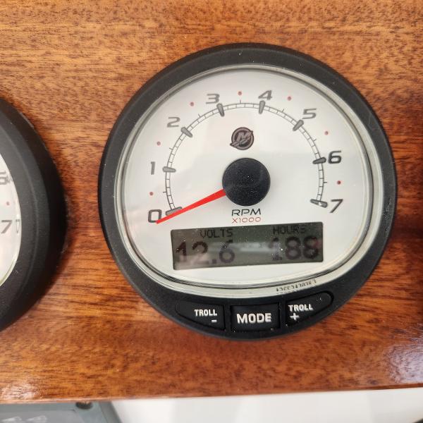 Slide: The Image of Close-up of NorthCoast 315 HT 2021 boat tachometer showing RPM, volts, and hours. - 26