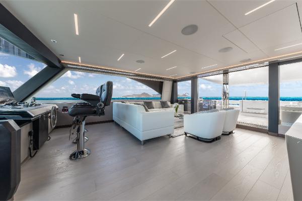 Slide: The Image of Luxurious interior of 2023 Ocean Alexander 35R yacht with panoramic ocean views. - 12