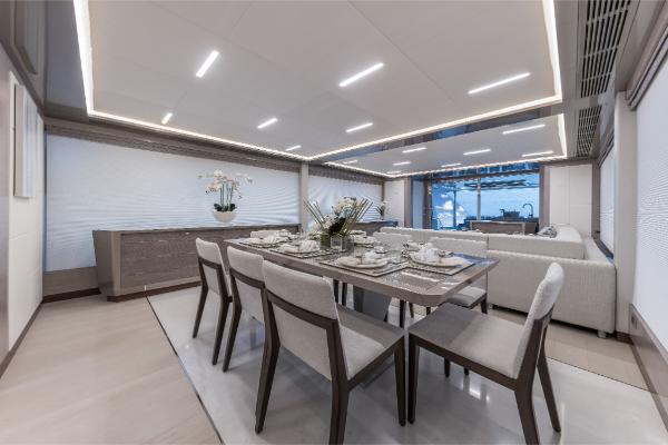 Slide: The Image of Luxurious dining area on the 2023 Ocean Alexander 35R yacht. - 28