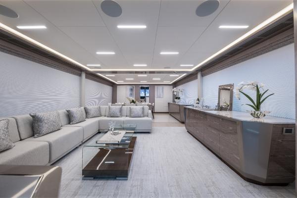 Slide: The Image of Luxurious interior of the 2023 Ocean Alexander 35R yacht with modern furnishings. - 32