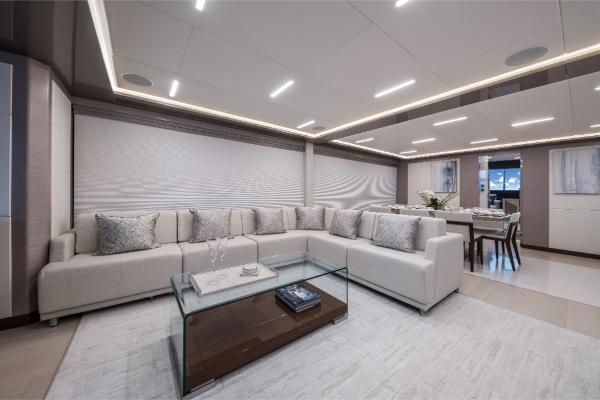Slide: The Image of Luxurious interior of 2023 Ocean Alexander 35R yacht with modern furnishings. - 33