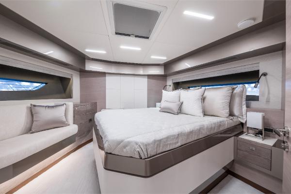 Slide: The Image of Luxurious bedroom interior of 2023 Ocean Alexander 35R yacht with modern design. - 34