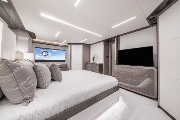 Slide: The Image of Luxurious bedroom interior of 2023 Ocean Alexander 35R yacht with modern design. - 37