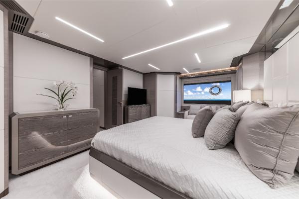 Slide: The Image of Luxurious bedroom interior of 2023 Ocean Alexander 35R yacht with modern decor and ocean view. - 41