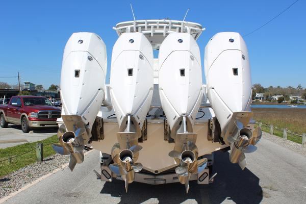 Slide: The Image of 2021 Onslow Bay 41 Tournament Edition boat with four powerful outboard engines. - 49