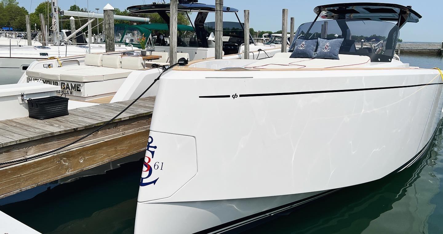 Slide: The Image of 2025 Pardo Yachts 38 Outboard docked, sleek design, luxury motorboat. - 5
