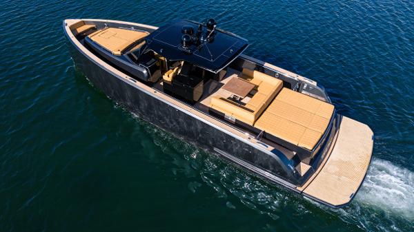 Slide: The Image of 2022 Pardo Yachts 50 cruising on open water, showcasing sleek design and luxury features. - 1