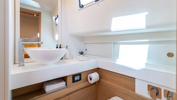 Slide: The Image of Modern bathroom interior on 2022 Pardo Yachts 50, featuring sleek design and natural lighting. - 46