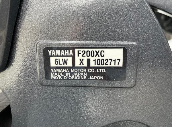Slide: The Image of Yamaha F200XC engine label on 2024 Pathfinder 2200 TRS boat. - 29