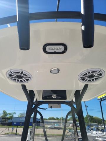 Slide: The Image of 2023 Pathfinder 2400 Open boat T-top with speakers and lights. - 14