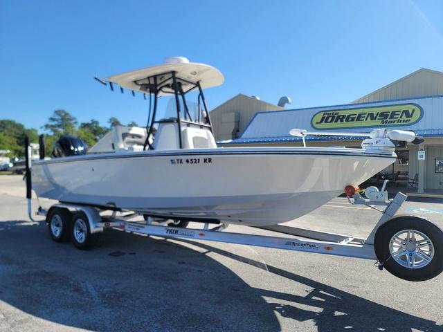 Slide: The Image of 2023 Pathfinder 2400 Open boat on trailer at Jorgensen Marine dealership. - 2