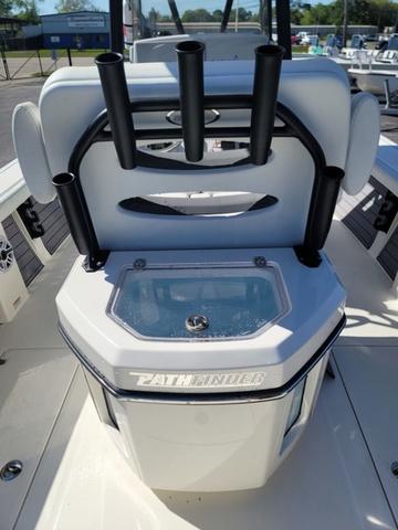 Slide: The Image of 2023 Pathfinder 2400 Open boat with rod holders and storage compartment. - 21